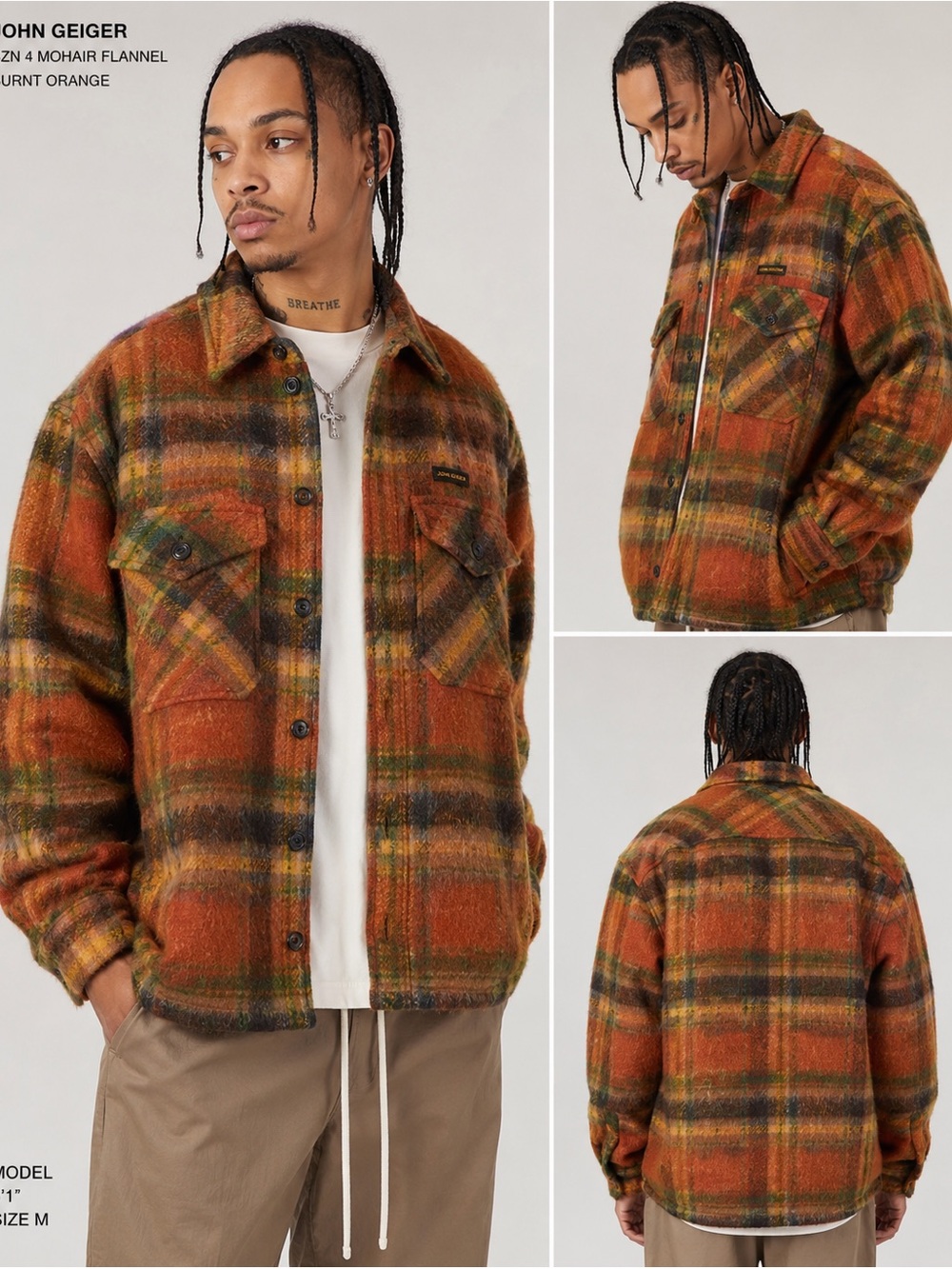 John Geiger SZN 4 Mohair Flannel Shirt Men’s M Burnt Orange Brown F/W 23